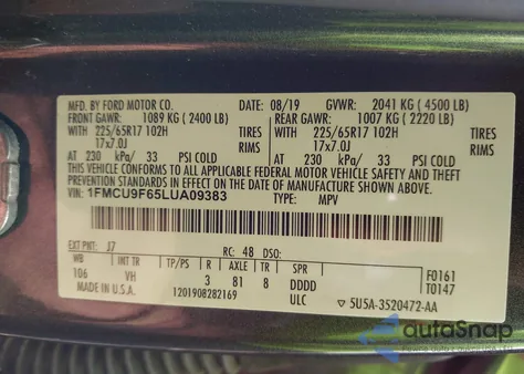 2020 Ford Escape S from USA, damaged, VIN 1FMCU9F65LUA09383